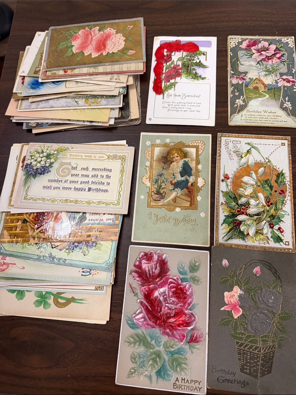 Huge Lot 56 Vintage Antique Postcards 1900s Embossed Ribbon Floral Novelty Ephem